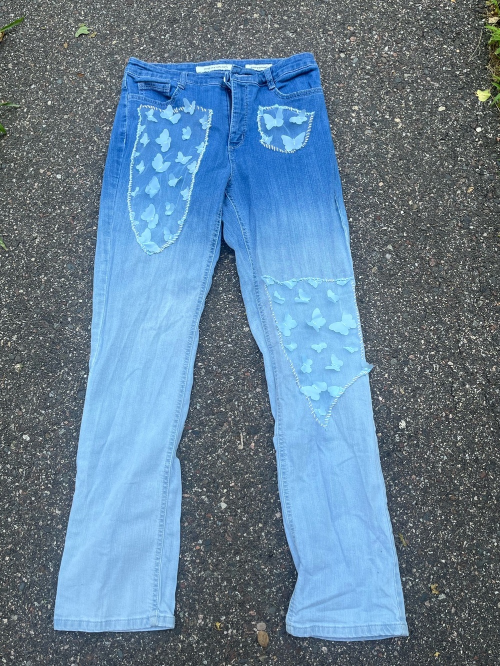 Light Blue Women’s Jeans with Butterfly Patch Details